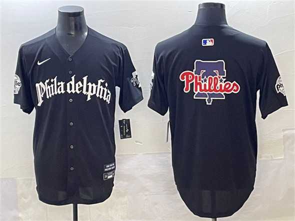 Men%27s Philadelphia Phillies Team Big Logo Black GOTHIC Vapor Limited Stitched Jersey